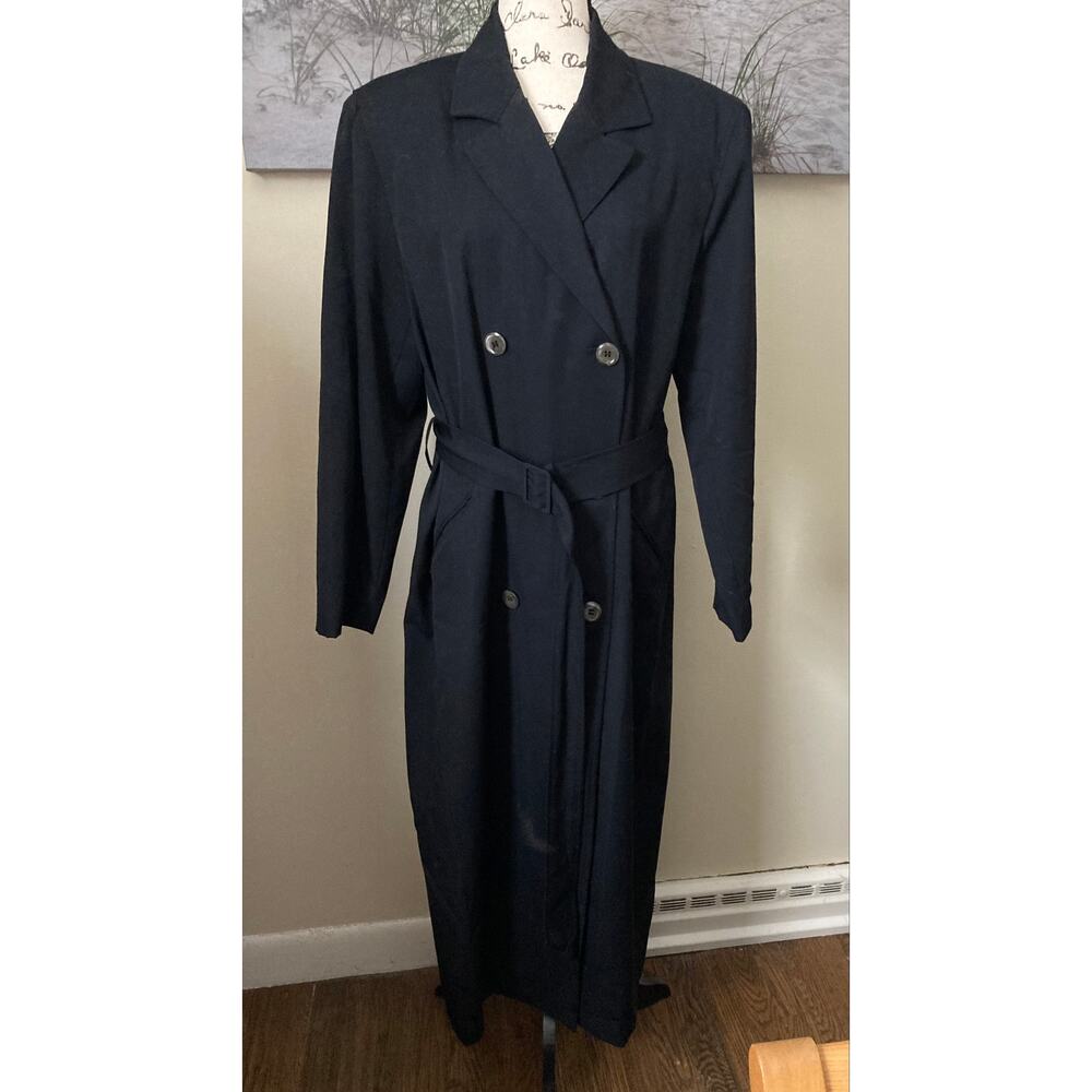 J Crew women's vintage black lightweight wool classic trench coat, size 12 - Picture 4 of 12